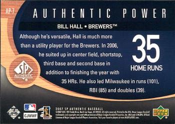 2007 SP Authentic - Authentic Power #AP-7 Bill Hall Back