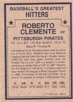 1982 TCMA Baseball's Greatest Hitters (Tan Back) #4 Roberto Clemente Back
