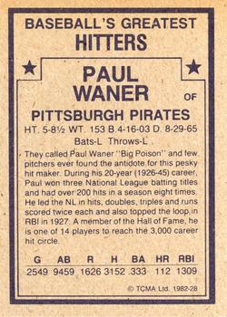 1982 TCMA Baseball's Greatest Hitters (Tan Back) #28 Paul Waner Back