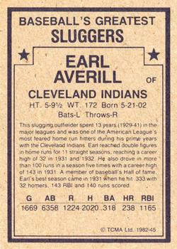 1982 TCMA Baseball's Greatest Sluggers (Tan Back) #45 Earl Averill Back