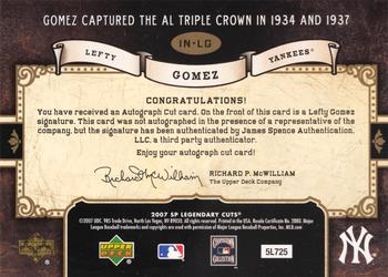 2007 SP Legendary Cuts - Inside the Numbers Cuts #IN-LG Lefty Gomez Back