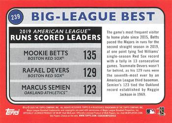 2020 Topps Big League #239 2019 American League Runs Scored Leaders (Mookie Betts / Rafael Devers / Marcus Semien) Back