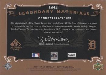 2007 SP Legendary Cuts - Legendary Materials Triple #LM-KG1 Kirk Gibson Back
