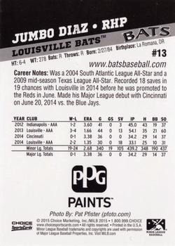 2015 Choice Louisville Bats #13 Jumbo Diaz Back