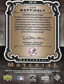 2007 SP Legendary Cuts - Masterful Materials #MM-DM Don Mattingly Back