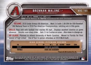 2019 Bowman Draft Sapphire Edition #BDC-165 Brennan Malone Back