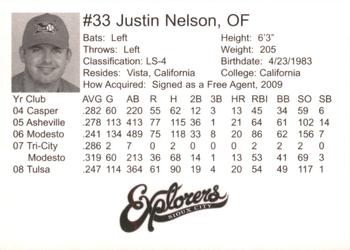 2009 Sioux City Explorers #NNO Justin Nelson Back