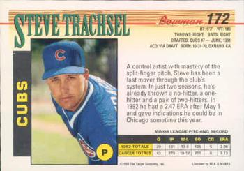 1993 Bowman #172 Steve Trachsel Back