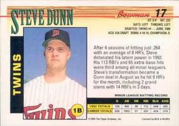 1993 Bowman #17 Steve Dunn Back