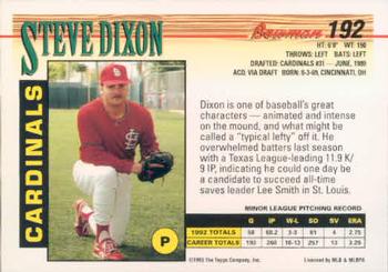1993 Bowman #192 Steve Dixon Back