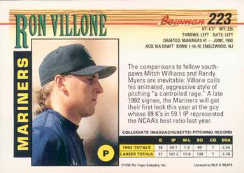 1993 Bowman #223 Ron Villone Back
