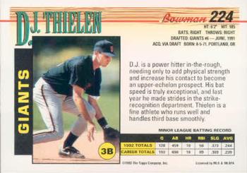 1993 Bowman #224 D.J. Thielen Back