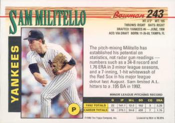 1993 Bowman #243 Sam Militello Back