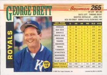 1993 Bowman #265 George Brett Back
