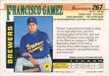 1993 Bowman #267 Francisco Gamez Back