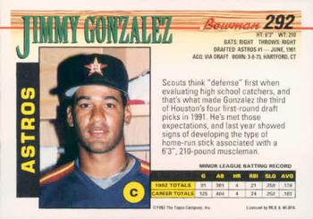 1993 Bowman #292 Jimmy Gonzalez Back
