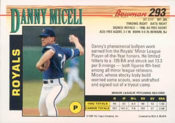 1993 Bowman #293 Danny Miceli Back