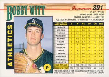 1993 Bowman #301 Bobby Witt Back