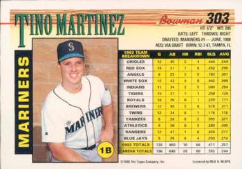 1993 Bowman #303 Tino Martinez Back