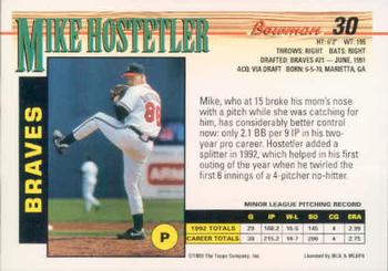 1993 Bowman #30 Mike Hostetler Back