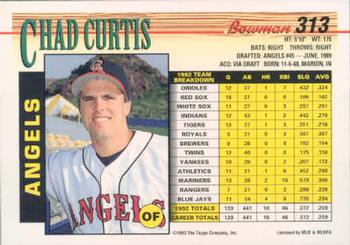 1993 Bowman #313 Chad Curtis Back