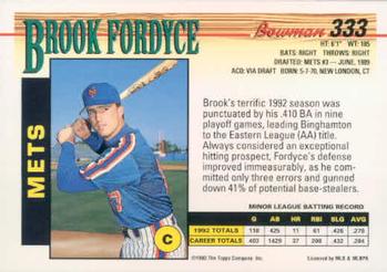 1993 Bowman #333 Brook Fordyce Back