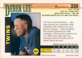 1993 Bowman #335 Derek Lee Back