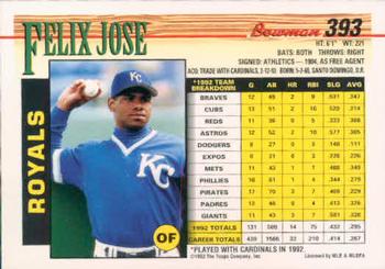 1993 Bowman #393 Felix Jose Back