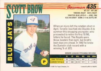 1993 Bowman #435 Scott Brow Back