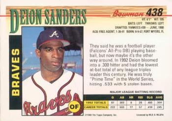 1993 Bowman #438 Deion Sanders Back