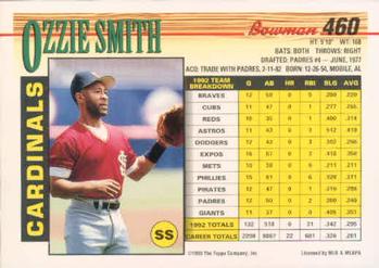 1993 Bowman #460 Ozzie Smith Back