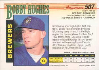 1993 Bowman #507 Bobby Hughes Back