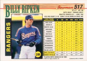 1993 Bowman #517 Billy Ripken Back