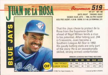 1993 Bowman #519 Juan De La Rosa Back