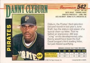 1993 Bowman #542 Danny Clyburn Back