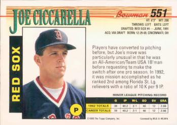 1993 Bowman #551 Joe Ciccarella Back