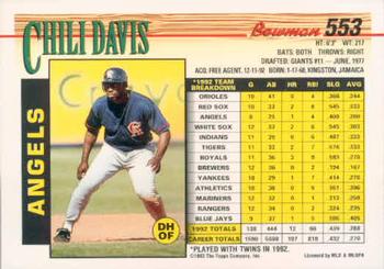 1993 Bowman #553 Chili Davis Back