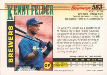 1993 Bowman #563 Kenny Felder Back
