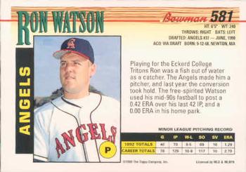 1993 Bowman #581 Ron Watson Back