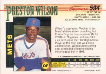 1993 Bowman #594 Preston Wilson Back