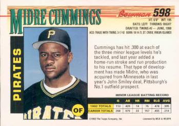 1993 Bowman #598 Midre Cummings Back