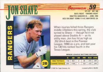 1993 Bowman #59 Jon Shave Back