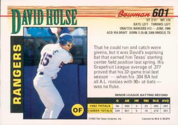 1993 Bowman #601 David Hulse Back