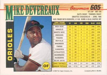 1993 Bowman #605 Mike Devereaux Back