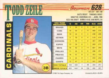1993 Bowman #628 Todd Zeile Back