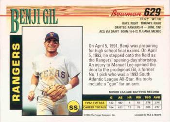 1993 Bowman #629 Benji Gil Back