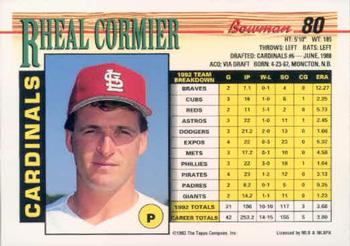 1993 Bowman #80 Rheal Cormier Back