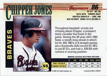 1993 Bowman #86 Chipper Jones Back