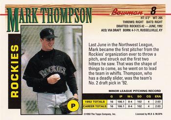1993 Bowman #8 Mark Thompson Back