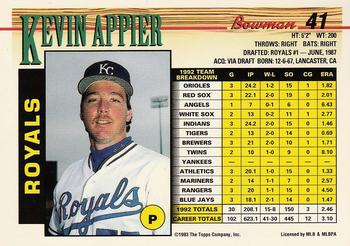 1993 Bowman #41 Kevin Appier Back